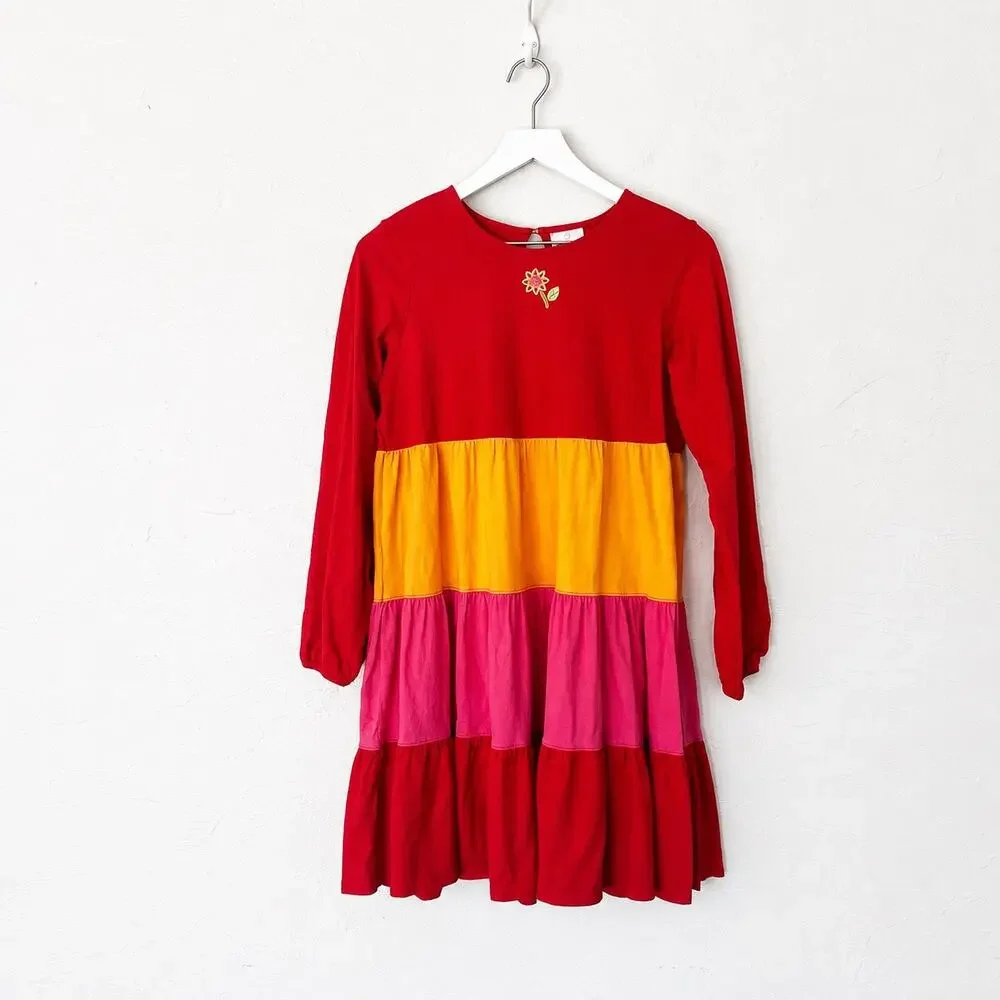 Hanna Andersson Girls 160 14-16 Rainbow Colorblock Tiered Cotton Twirl Dress